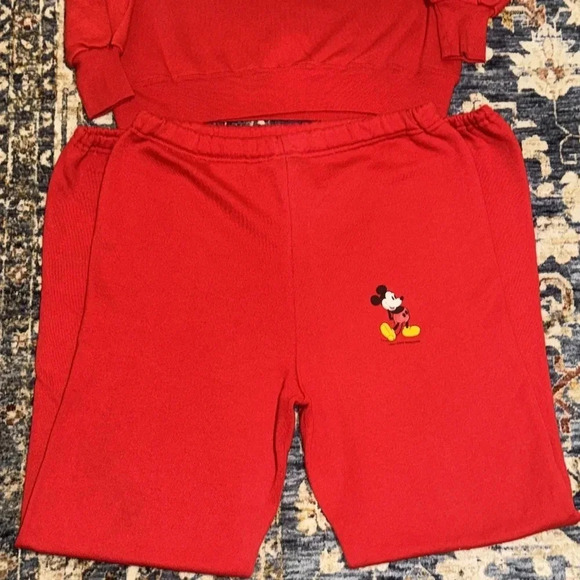 2pc Vintage Jerzees Walt Disney Red Mickey Mouse Jogging Sweater Pant Set LG - Picture 8 of 16